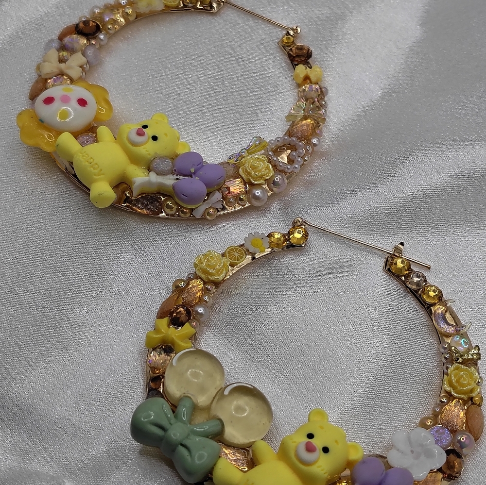 Yellow Bear Junk Hoop Bamboo Earrings
